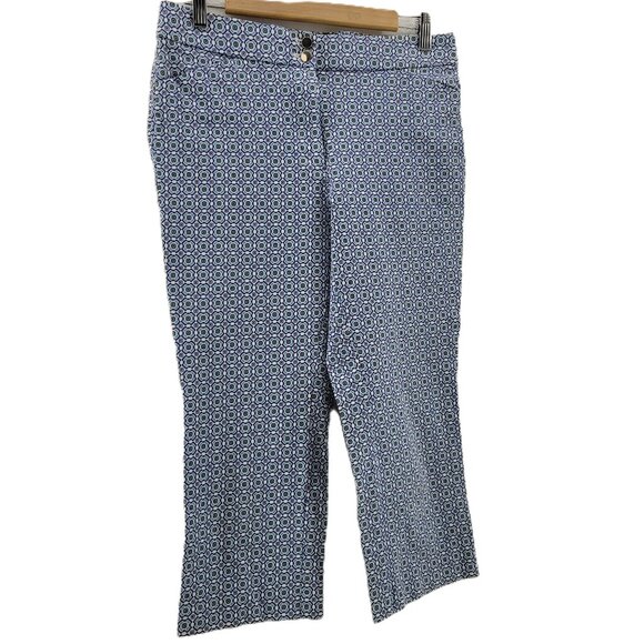 CHICOS Womens Medallion Stretch Pull Up Crop Pants Size 6 Nautical Coastal - Picture 2 of 15